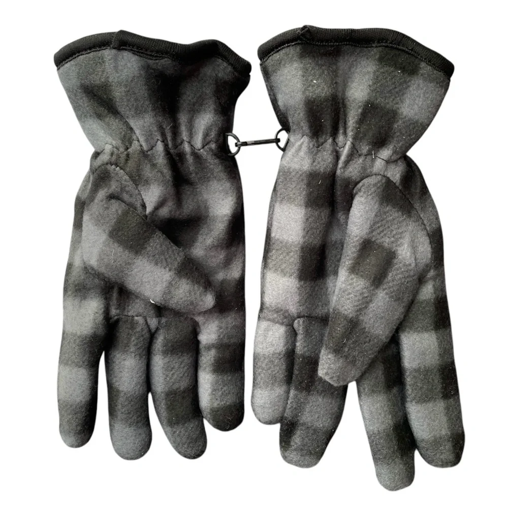 Women's Fleece Winter Gloves Lined Black and Gray Buffalo Plaid